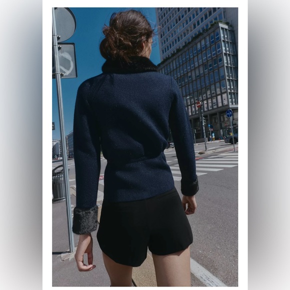 ZARA NWT Faux Fur Trim Combination Cardigan - Picture 11 of 14